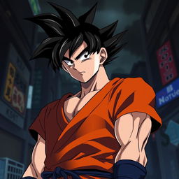 Create an image of Goku from Dragon Ball Z in the animation style of Death Note