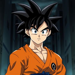 Create an image of Goku from Dragon Ball Z in the animation style of Death Note