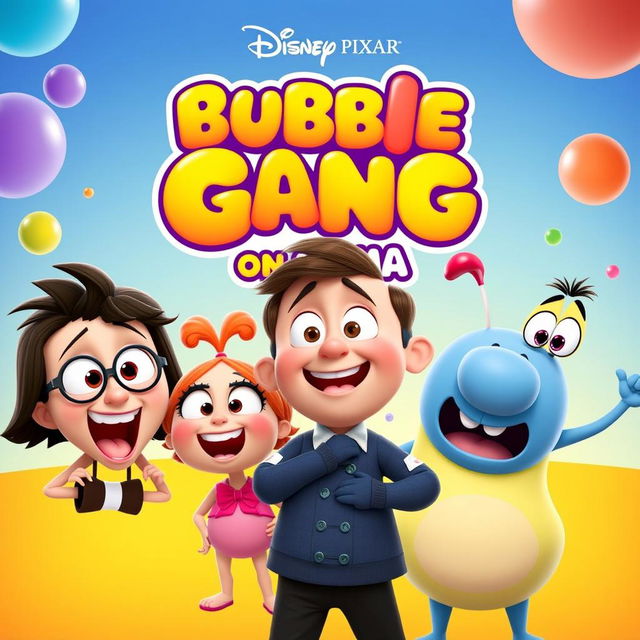 A vibrant Disney Pixar-style movie poster titled 'Bubble Gang on GMA'