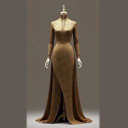 A detailed design of an elegant dress, featuring intricate patterns and luxurious fabrics