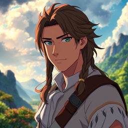 A detailed anime-style depiction of John Smith from Pocahontas, inspired by the works of Makoto Shinkai