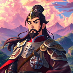 A detailed anime-style depiction of General Li Shang from Mulan, inspired by the works of Makoto Shinkai