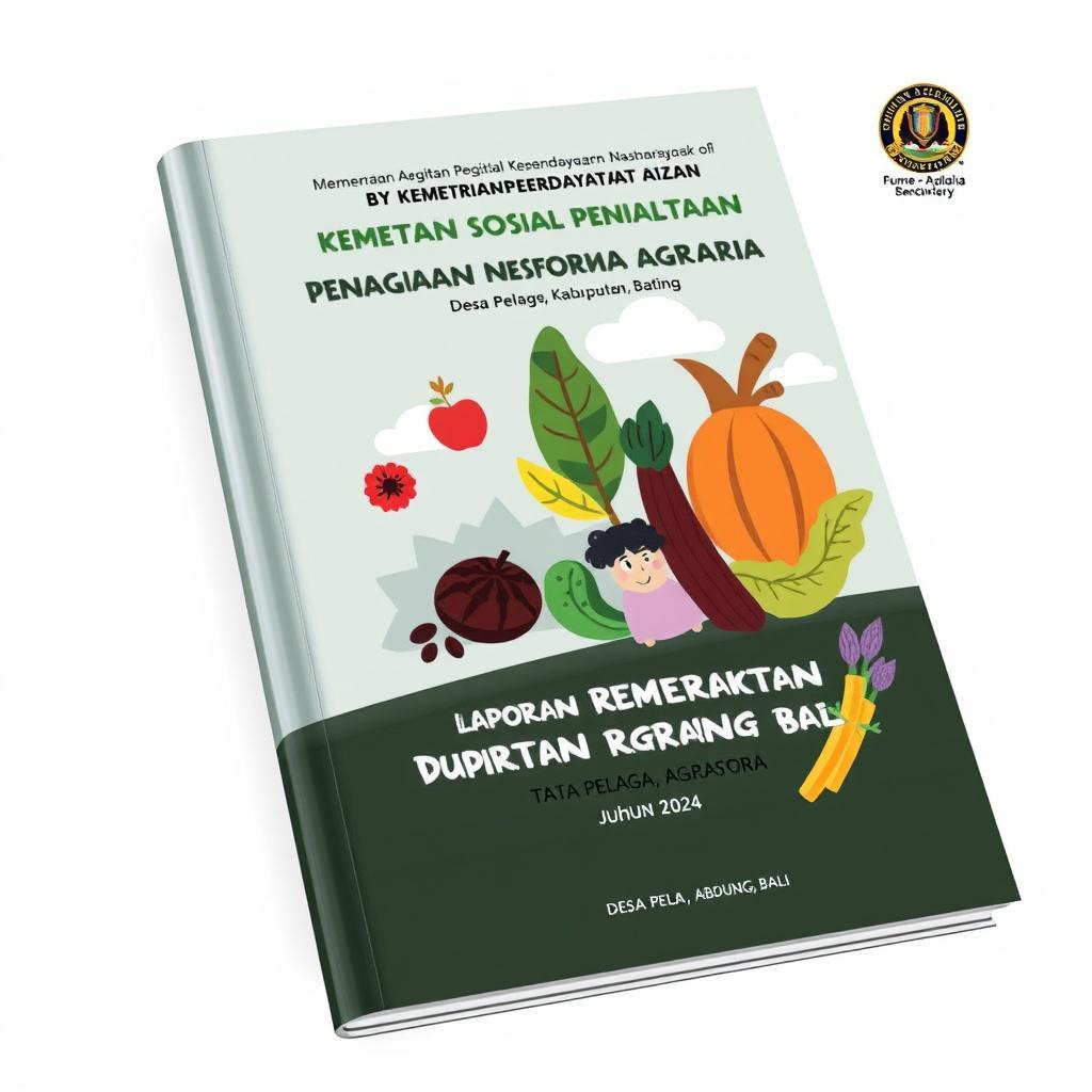 Desain cover buku untuk laporan kegiatan pemberdayaan masyarakat oleh program Kementerian Agraria dan Tata Ruang Badan Pertanahan Nasional