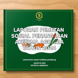 Desain cover buku untuk laporan kegiatan pemberdayaan masyarakat oleh program Kementerian Agraria dan Tata Ruang Badan Pertanahan Nasional