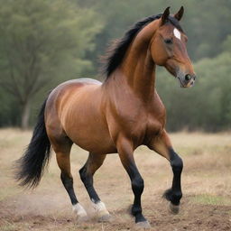 A majestic and powerful horse, beautifully depicted in a natural setting, with attention detail to its muscles and expression