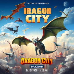 Create a movie poster for 'Dragon City,' based on the popular mobile game