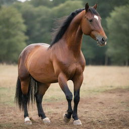 A majestic and powerful horse, beautifully depicted in a natural setting, with attention detail to its muscles and expression