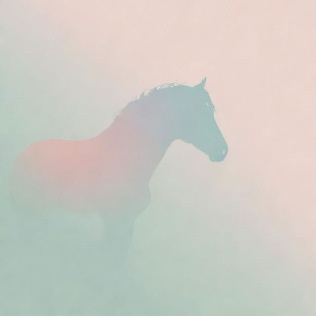 An elegant minimalist design featuring a silhouette of a horse against a subtle, dreamy pastel colored background