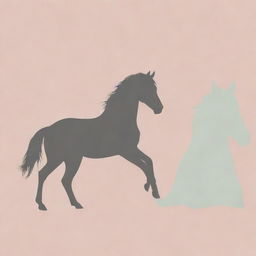 An elegant minimalist design featuring a silhouette of a horse against a subtle, dreamy pastel colored background