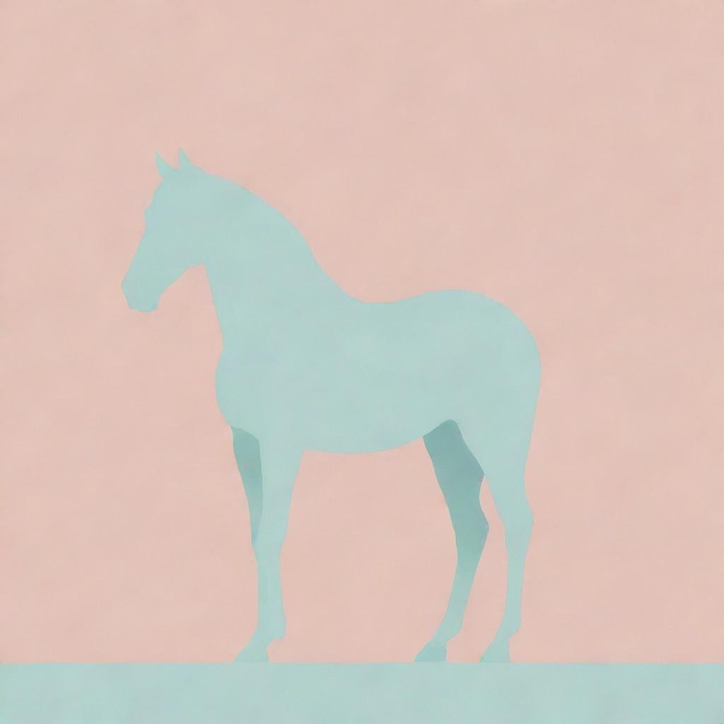 A minimalist design featuring a sharply defined silhouette of a horse, set against a subtly detailed, dreamy, pastel-colored backdrop