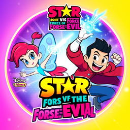 A vibrant and dynamic poster featuring characters from Star vs the Forces of Evil