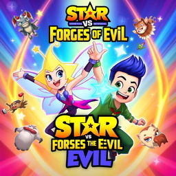 A vibrant and dynamic poster featuring characters from Star vs the Forces of Evil