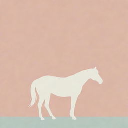 A minimalist design featuring a sharply defined silhouette of a horse, set against a subtly detailed, dreamy, pastly-colored backdrop