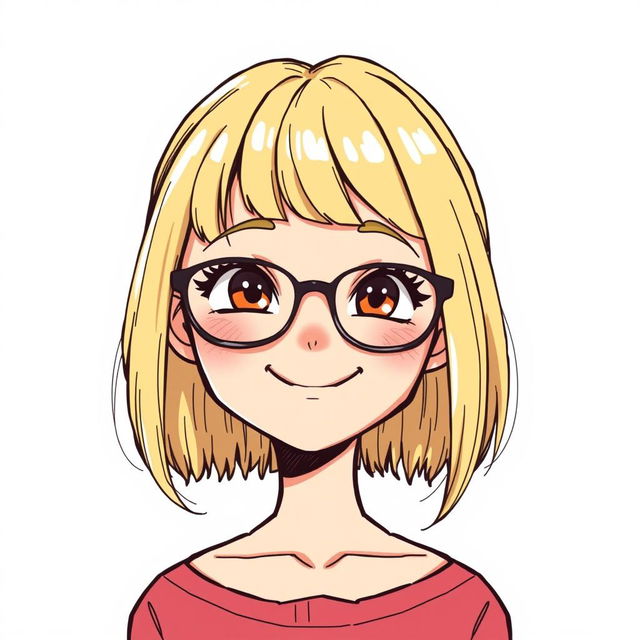 A detailed illustration of a blonde girl with a fringe, wearing glasses