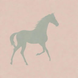 A minimalist design featuring a sharply defined silhouette of a horse, set against a subtly detailed, dreamy, pastly-colored backdrop