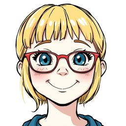 A detailed illustration of a blonde girl with a fringe, wearing glasses