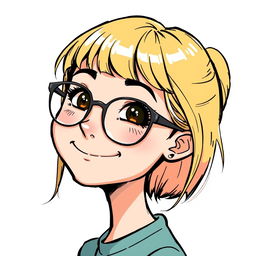 A detailed illustration of a blonde girl with a fringe, wearing glasses