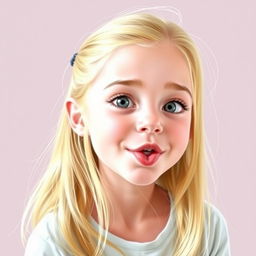 A young girl around 15 years old with blonde hair, depicted with a playful expression and licking her lips