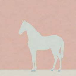 A minimalist design featuring a sharply defined silhouette of a horse, set against a subtly detailed, dreamy, pastly-colored backdrop