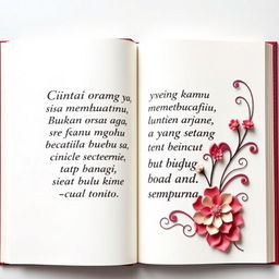 Create a book page design featuring the quote: 'Cintai orang yang bisa membuatmu bahagia