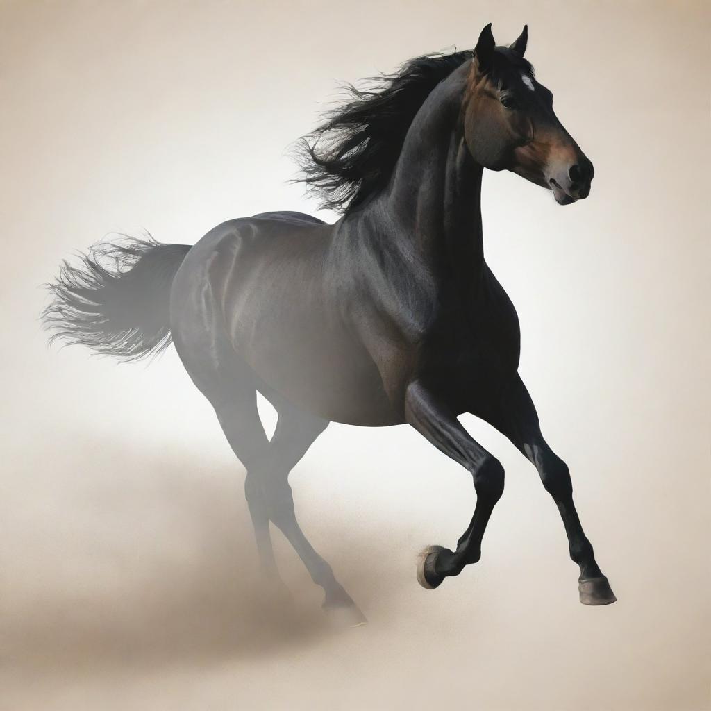 A simple yet powerful design showcasing a horse with a clear silhouette, gracefully running in a dream-like background, imbuing it with a sense of motion