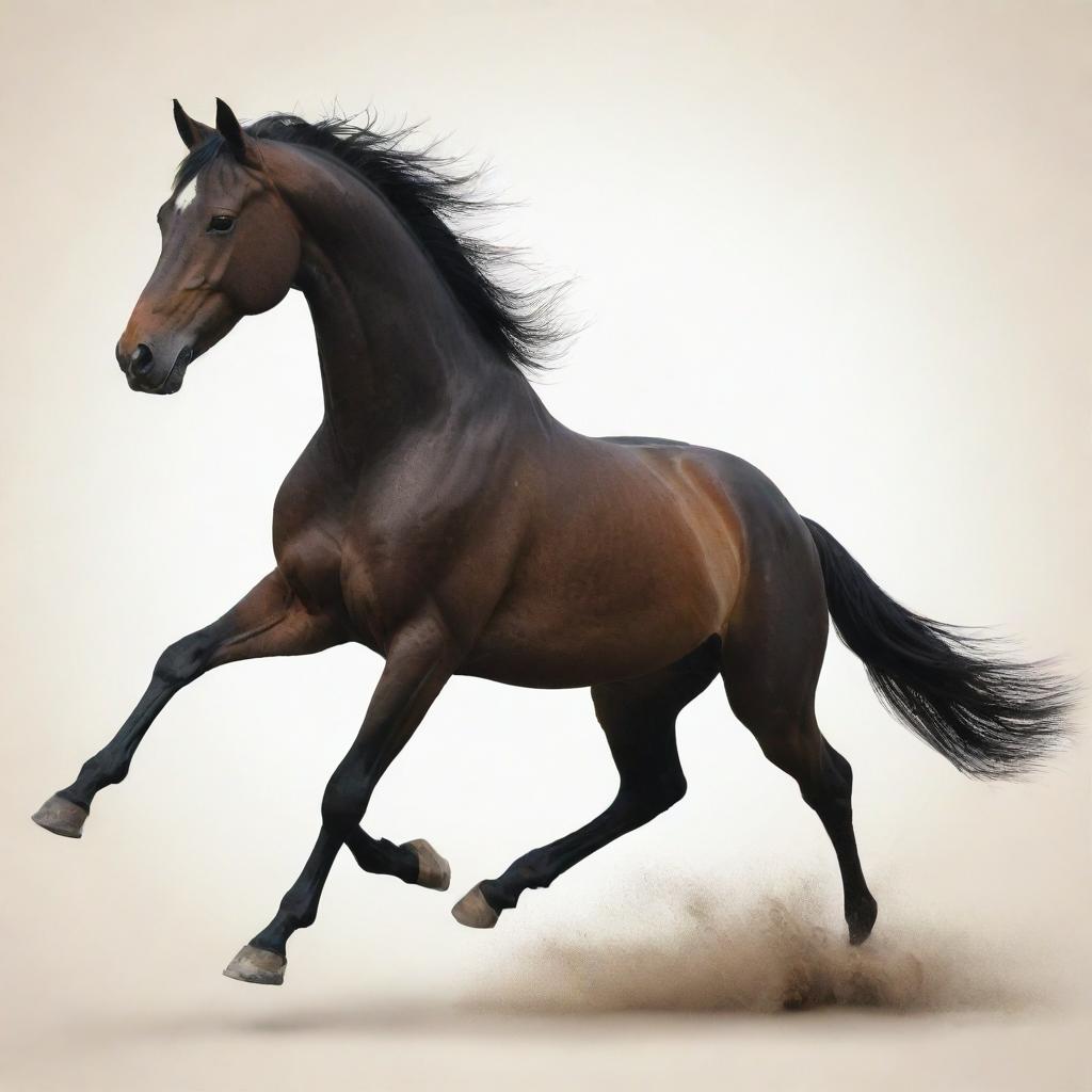 A simple yet powerful design showcasing a horse with a clear silhouette, gracefully running in a dream-like background, imbuing it with a sense of motion