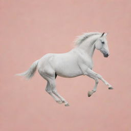 Minimalist design capturing a well-defined silhouette of a dynamic horse in motion, set against a dreamy, subtly detailed, pastel-colored backdrop