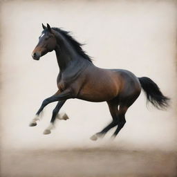 An abstract reinterpretation of the existing image, preserving the minimalist style and dreamy backdrop, yet placing emphasis on a slightly blurred, less detailed silhouette of a horse in motion