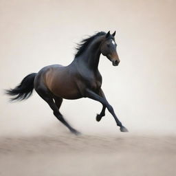 An abstract reinterpretation of the existing image, preserving the minimalist style and dreamy backdrop, yet placing emphasis on a slightly blurred, less detailed silhouette of a horse in motion