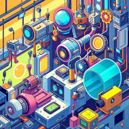 A detailed and vibrant illustration showcasing the concepts of engineering and technology