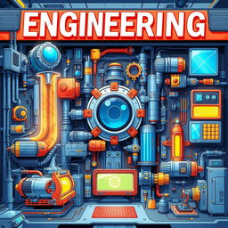 A detailed and vibrant illustration showcasing the concepts of engineering and technology