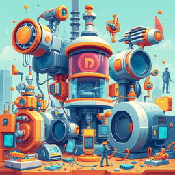 A detailed and vibrant illustration showcasing the concepts of engineering and technology