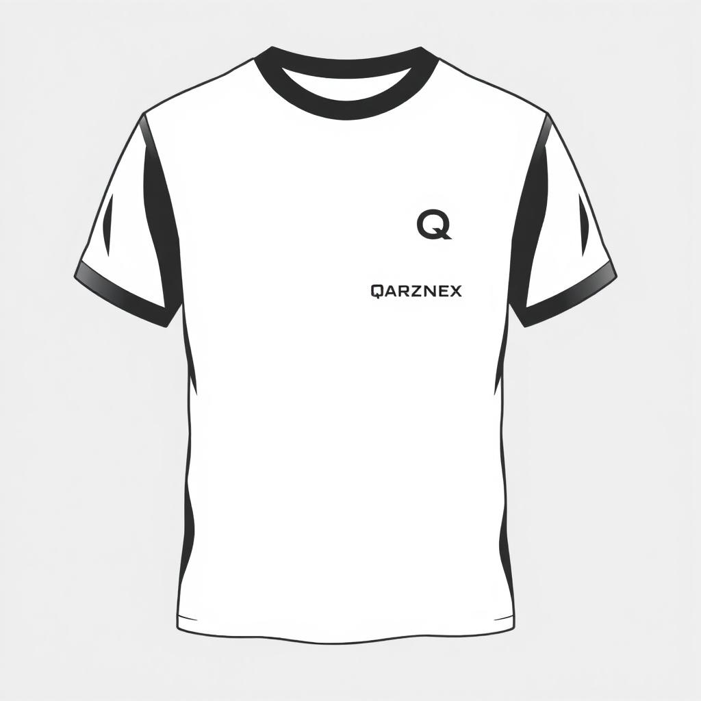 A T-shirt design featuring a small letter 'Q' on the left at chest level and the inscription 'QazNex' below it