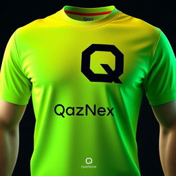 A T-shirt design featuring a small letter 'Q' on the left at chest level and the inscription 'QazNex' below it