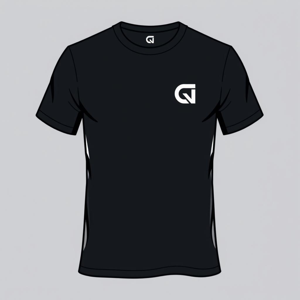 A T-shirt design featuring a small letter Q and the inscription 'QazNex' at chest level on the left