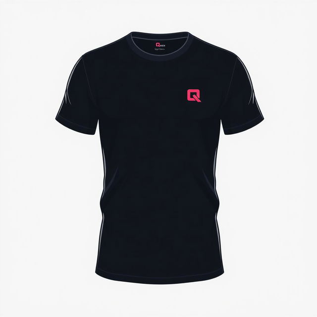 A T-shirt design featuring a small letter Q and the inscription 'QazNex' at chest level on the left