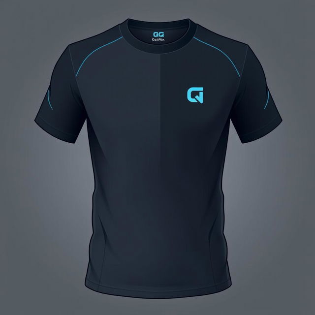 A T-shirt design featuring a small letter Q and the inscription 'QazNex' at chest level on the left