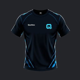 A T-shirt design featuring a small letter Q and the inscription 'QazNex' at chest level on the left