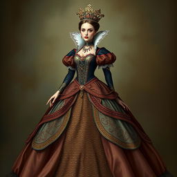 A beautiful depiction of the Queen of Hearts wearing a stunning, elegant dress