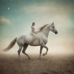 A surreal image where the central figure is a horse, set against a whimsical dream-like background that blurs the line between fantasy and reality