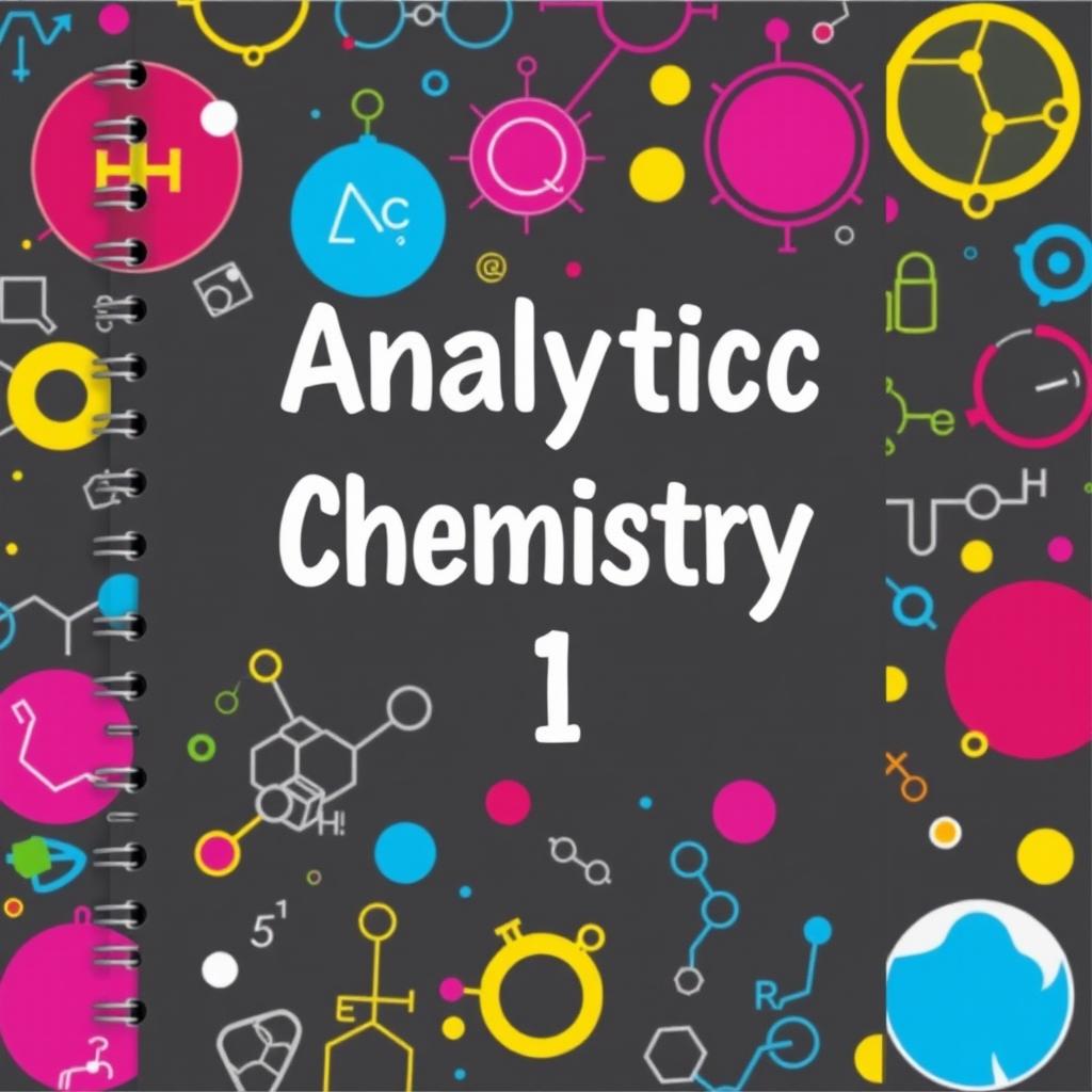 A colorful notebook cover with the theme 'Analytical Chemistry I' prominently displayed