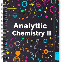 A colorful notebook cover with the theme 'Analytical Chemistry I' prominently displayed