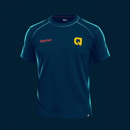 A T-shirt design featuring a small letter Q and the inscription 'QazNex' at chest level on the left