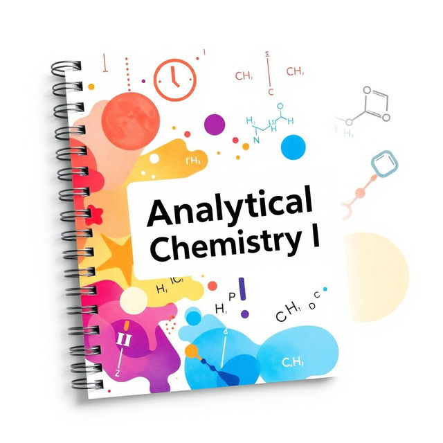 A colorful notebook cover with a white background and the theme 'Analytical Chemistry I' prominently displayed