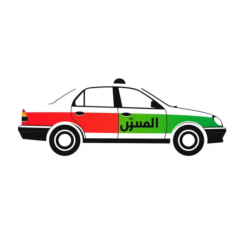 Create a white taxi with a mix of three colors: red, green, and black