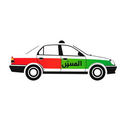 Create a white taxi with a mix of three colors: red, green, and black