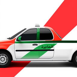 Create a white taxi with a mix of three colors: red, green, and black