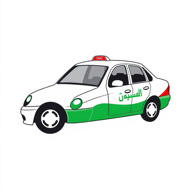 Create a white taxi with a mix of three colors: red, green, and black