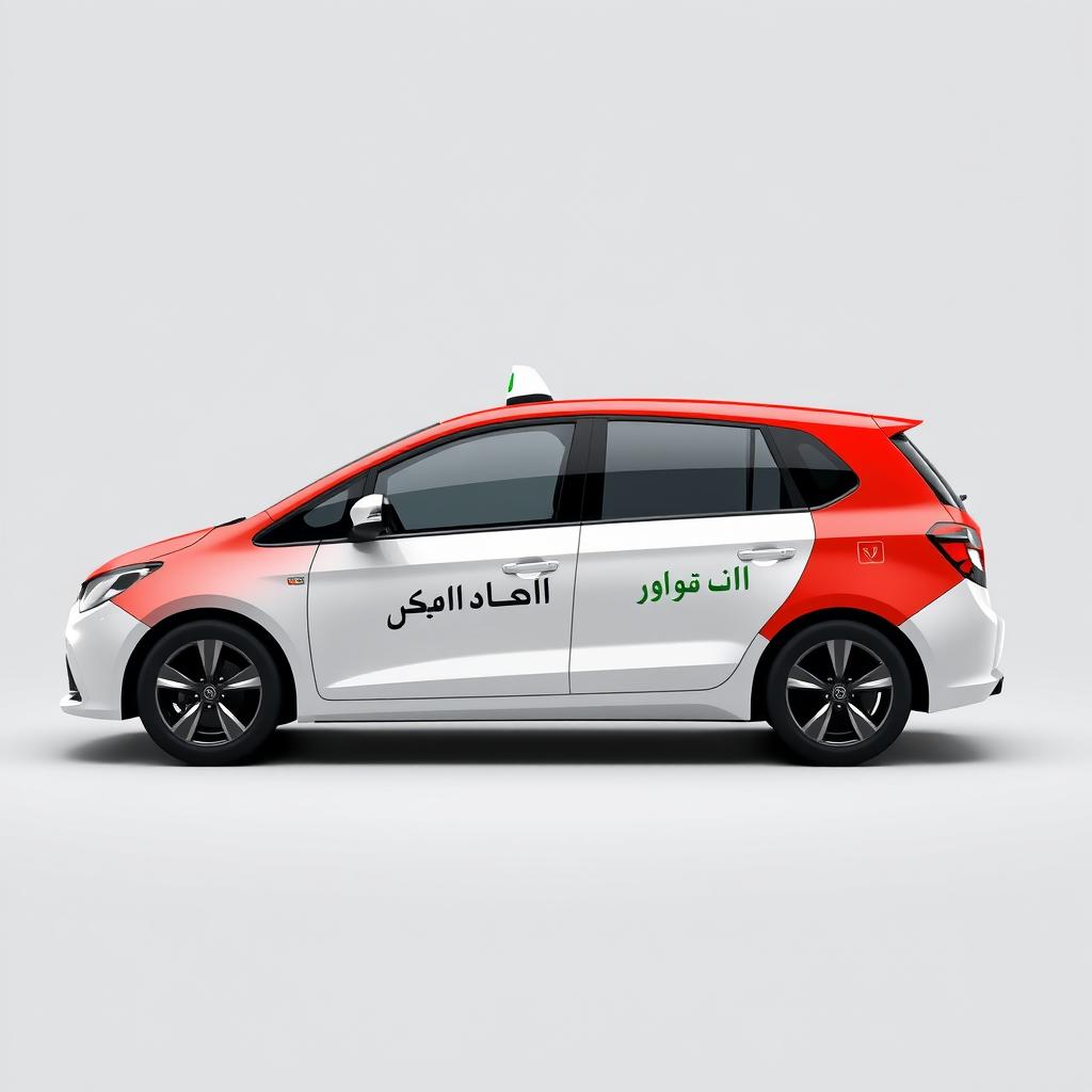 Create a modern white Iraqi taxi car with a meter