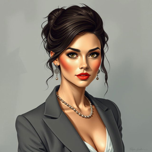 Create an artistic image of a beautiful and confident woman in a stylish outfit